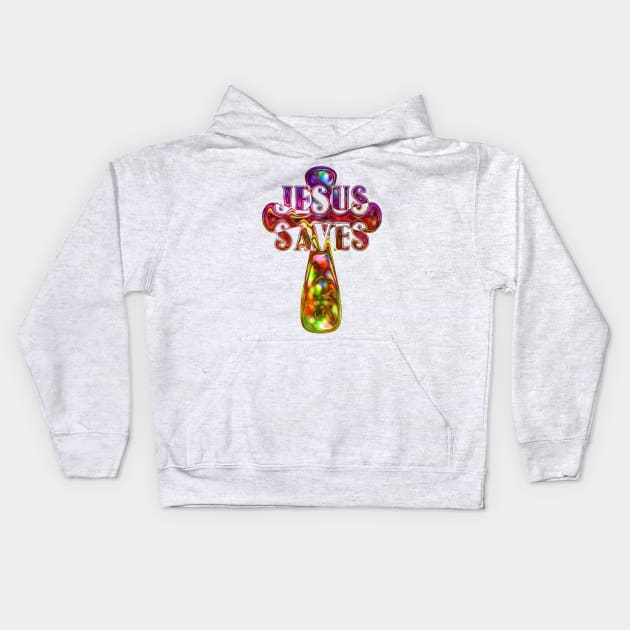 Jesus Saves Abstract Cross Art Kids Hoodie by AlondraHanley